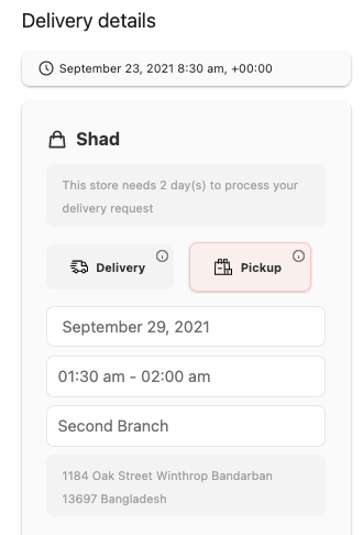 Dokan Delivery Time 28 this is a screenshot of address shown